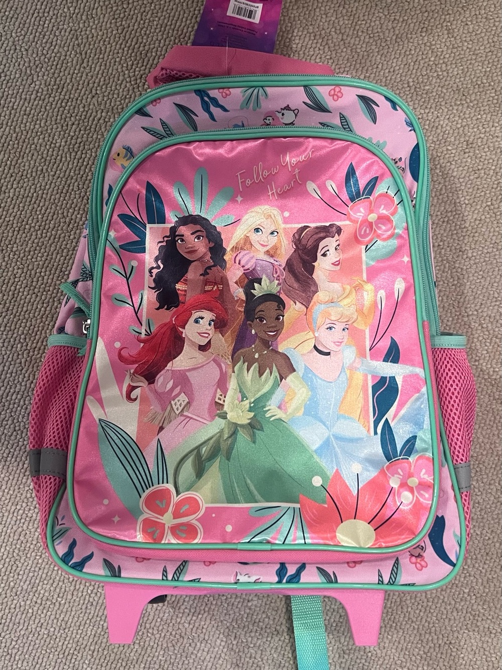Disney 16" Princesses Girls Rolling Backpack with Adjustable Handle